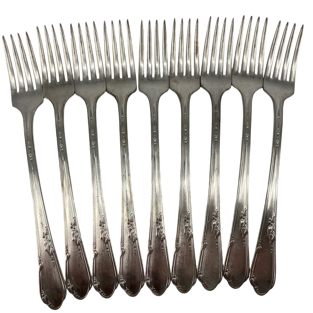 9 Wm A Rogers A1 Plus Oneida 1936 MEADOWBROOK HEATHER Silver Plate Dinner fork